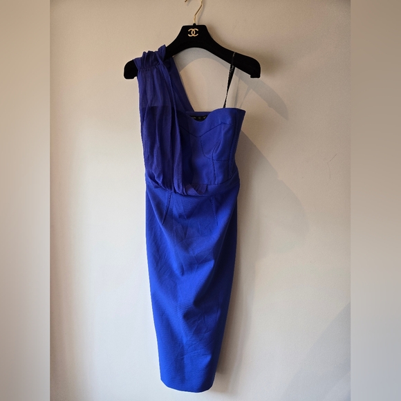 Karen Millen Blue Asymmetrical One-Shoulder Cocktail Dress Size 6 - Picture 6 of 13